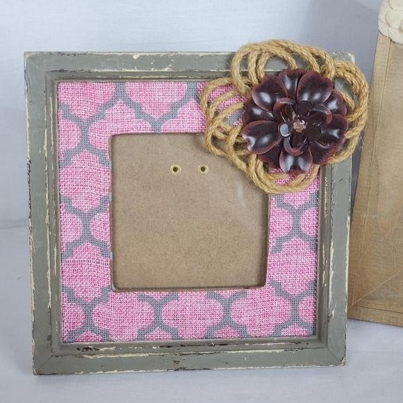 Lot of 2 floral decor wood BoHo photo frames rustic Natural Whimsicle - Picture 3 of 12